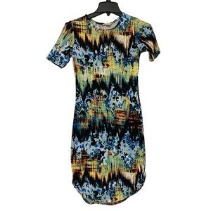 Capella A Dress Allover Print Short Sleeve Bodycon Abstract Art2wear - Size S